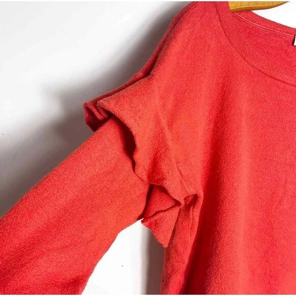Zara Knit EUC Orange Boat Neck Ruffle Bell Sleeve Sweater Size S - Picture 7 of 12